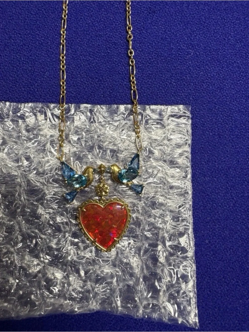 Kendra Scott Disney Princess Heart Pendant Necklace Red Opal Blue Crystal Birds